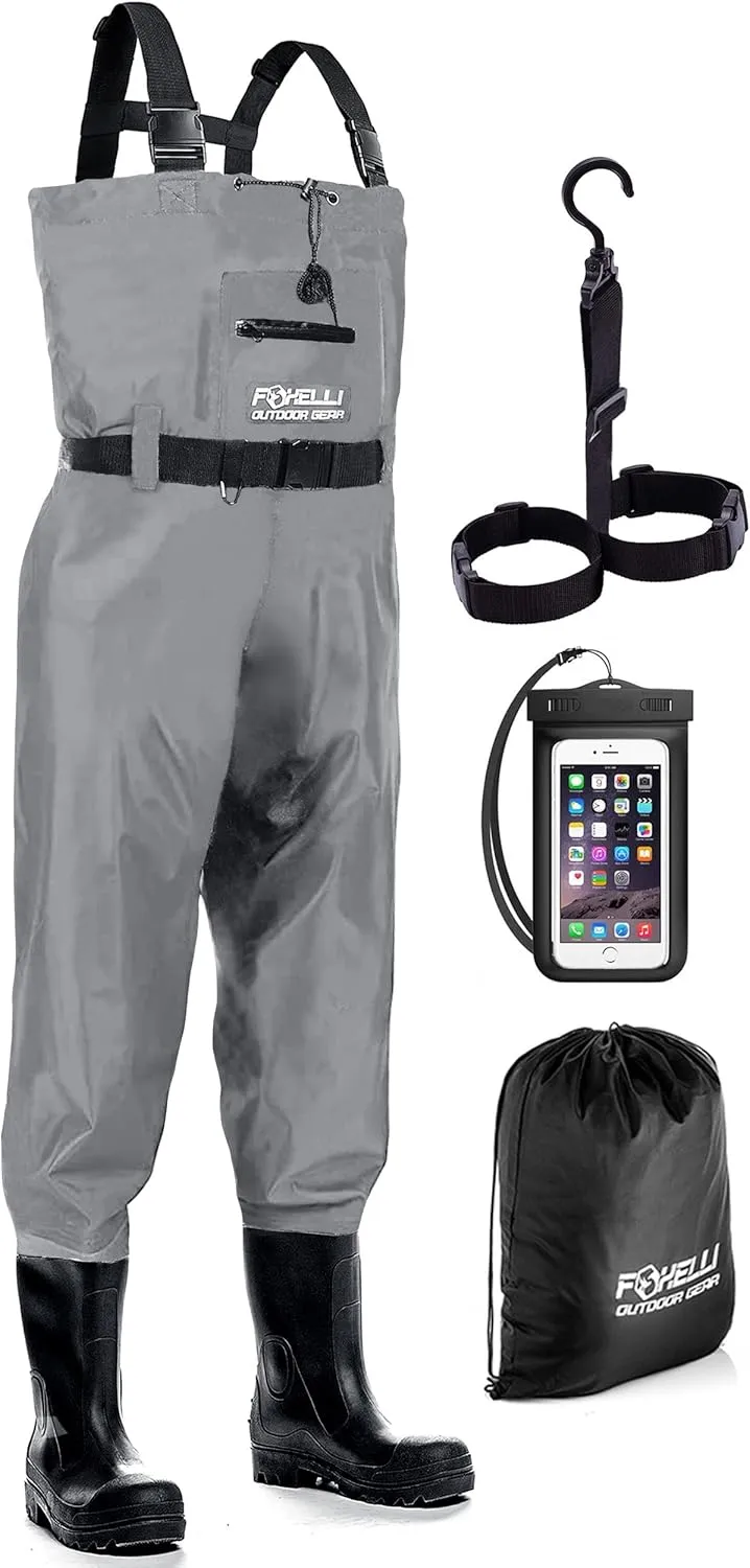 Foxelli Chest Waders – Waterproof 2-ply Nylon/PVC Camo Hunting Fishing Waders for Men and Women with Boots