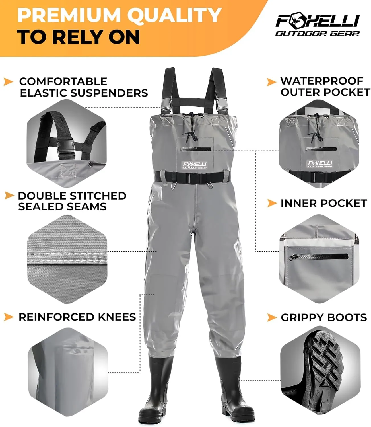 Foxelli Chest Waders – Waterproof 2-ply Nylon/PVC Camo Hunting Fishing Waders for Men and Women with Boots