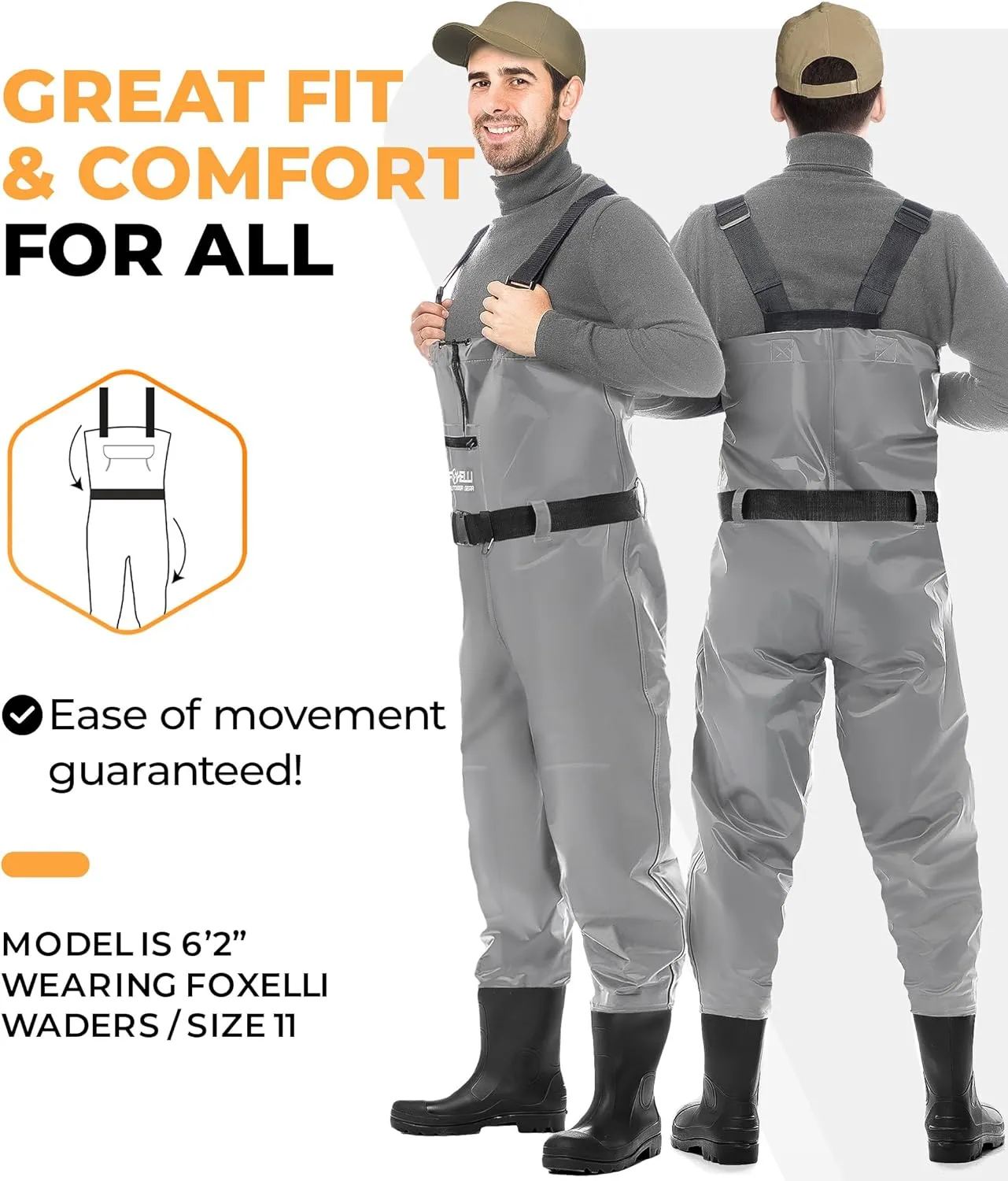 Foxelli Chest Waders – Waterproof 2-ply Nylon/PVC Camo Hunting Fishing Waders for Men and Women with Boots