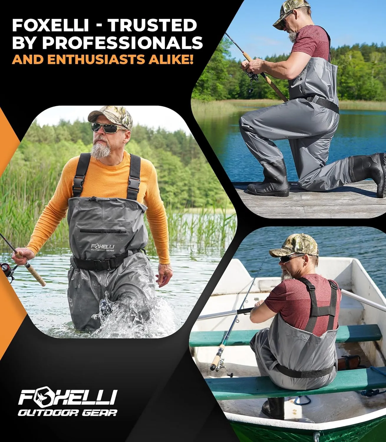 Foxelli Chest Waders – Waterproof 2-ply Nylon/PVC Camo Hunting Fishing Waders for Men and Women with Boots