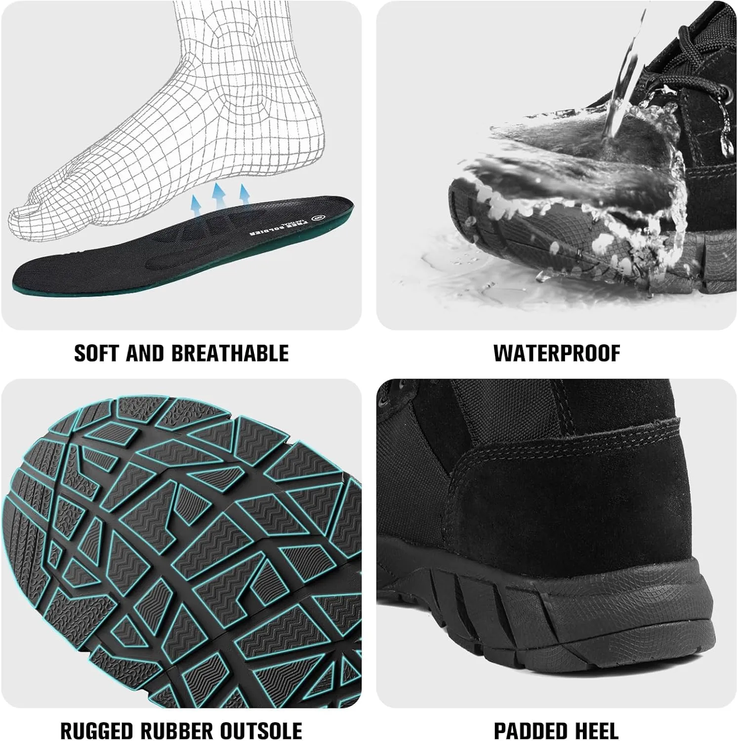 FREE SOLDIER Waterproof Hiking Work Boots Men's Tactical Boots 6 Inches Lightweight Military Boots Breathable Desert Boots