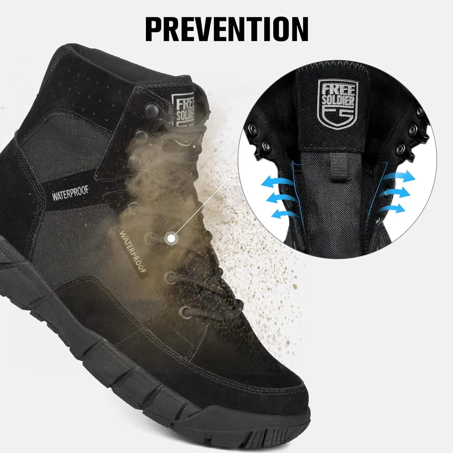 FREE SOLDIER Waterproof Hiking Work Boots Men's Tactical Boots 6 Inches Lightweight Military Boots Breathable Desert Boots