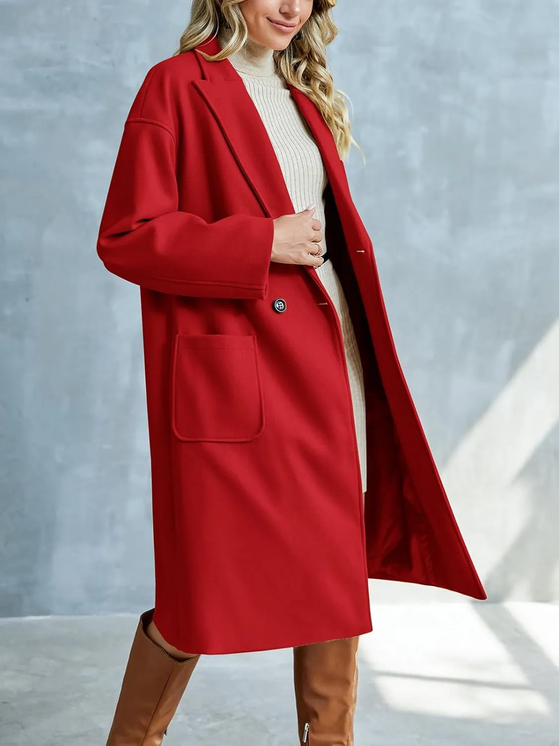 FSHAOES Womens Lapel Peacoat Winter Double-Breasted Outerwear Mid Long Jacket Casual Trench Coat