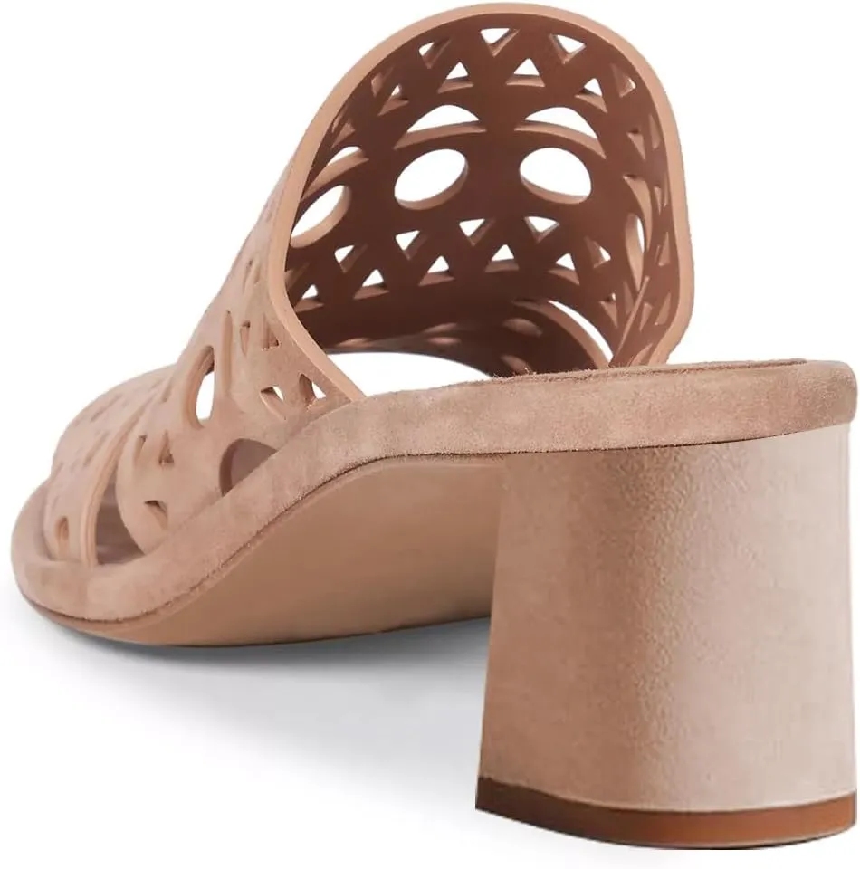 FSJ Women Open Toe Cutout Mules Slip On Backless Low Block Heel Hollow Out Perforated Sandals Holiday Shopping Shoes Size 4-16 US