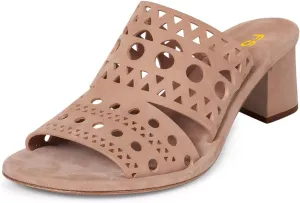 FSJ Women Open Toe Cutout Mules Slip On Backless Low Block Heel Hollow Out Perforated Sandals Holiday Shopping Shoes Size 4-16 US
