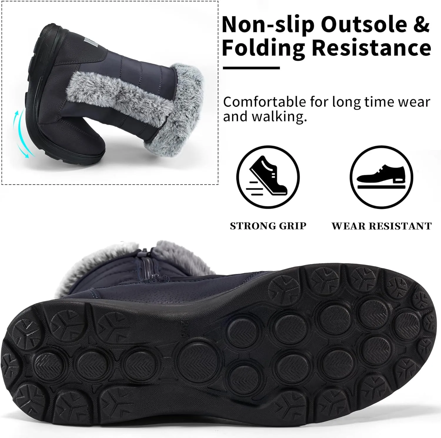 FUDYNMALC Snow Boots for Women Winter: Waterproof Lightweight Mid Calf Boots - Warm Fur Lined Outdoor Womens Boots With Zipper