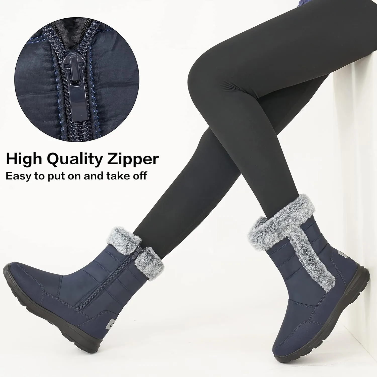FUDYNMALC Snow Boots for Women Winter: Waterproof Lightweight Mid Calf Boots - Warm Fur Lined Outdoor Womens Boots With Zipper