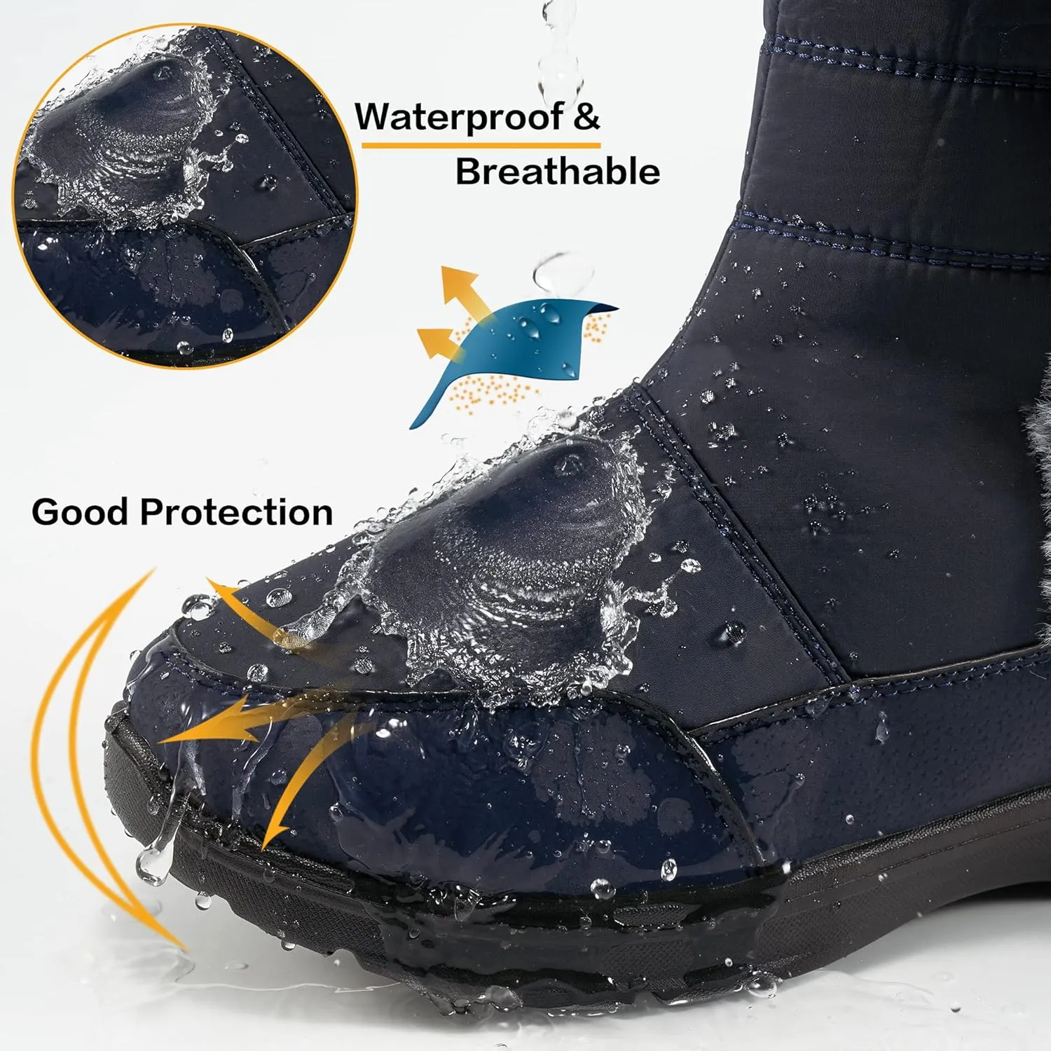 FUDYNMALC Snow Boots for Women Winter: Waterproof Lightweight Mid Calf Boots - Warm Fur Lined Outdoor Womens Boots With Zipper