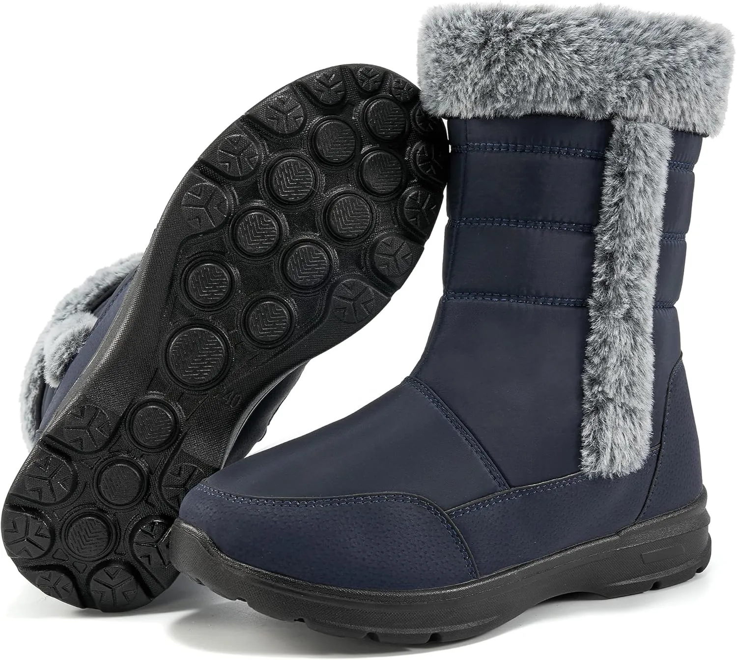 FUDYNMALC Snow Boots for Women Winter: Waterproof Lightweight Mid Calf Boots - Warm Fur Lined Outdoor Womens Boots With Zipper