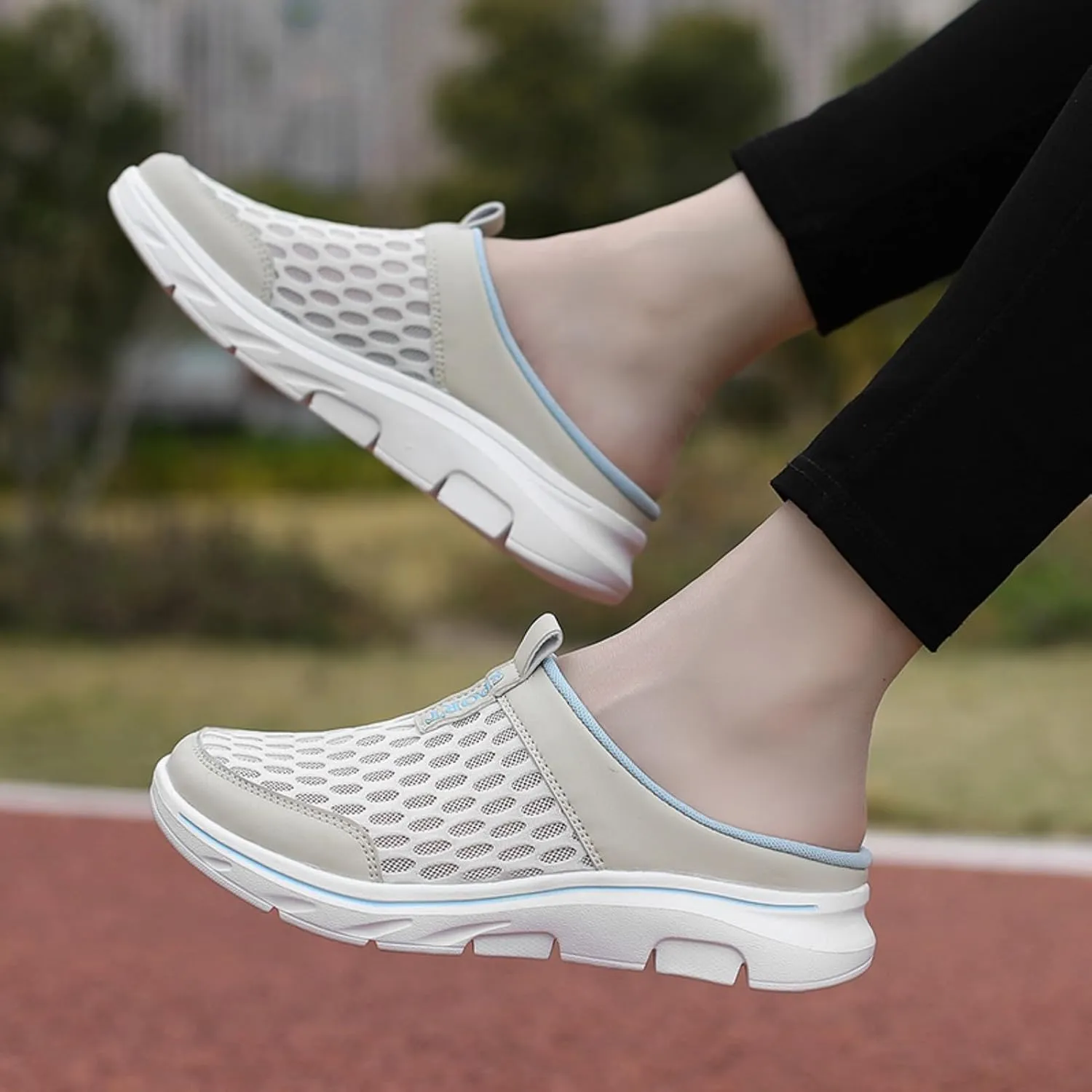 FUNCOS Women's Breathable Mesh Mules Slip-On Summer Shoes for Home Travel Slip-Resistant Sole Comfortable Walking Open Back