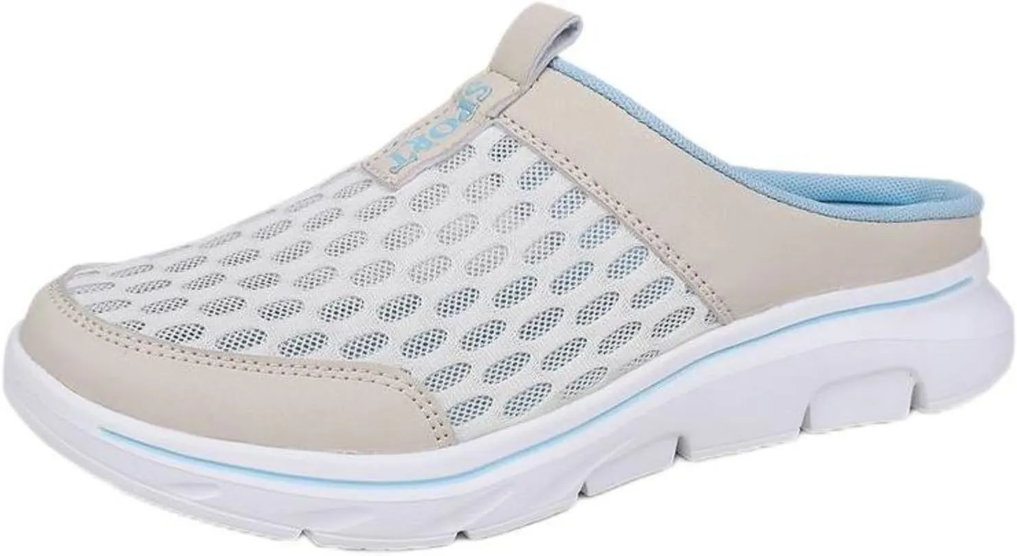 FUNCOS Women's Breathable Mesh Mules Slip-On Summer Shoes for Home Travel Slip-Resistant Sole Comfortable Walking Open Back