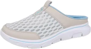 FUNCOS Women's Breathable Mesh Mules Slip-On Summer Shoes for Home Travel Slip-Resistant Sole Comfortable Walking Open Back