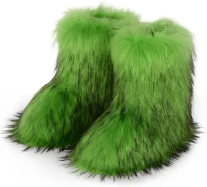 Fur Boots Warm Women's Faux Fur Boot Furry Short Snow Boot Mid-Calf Boots Outdoor Flat Shoes