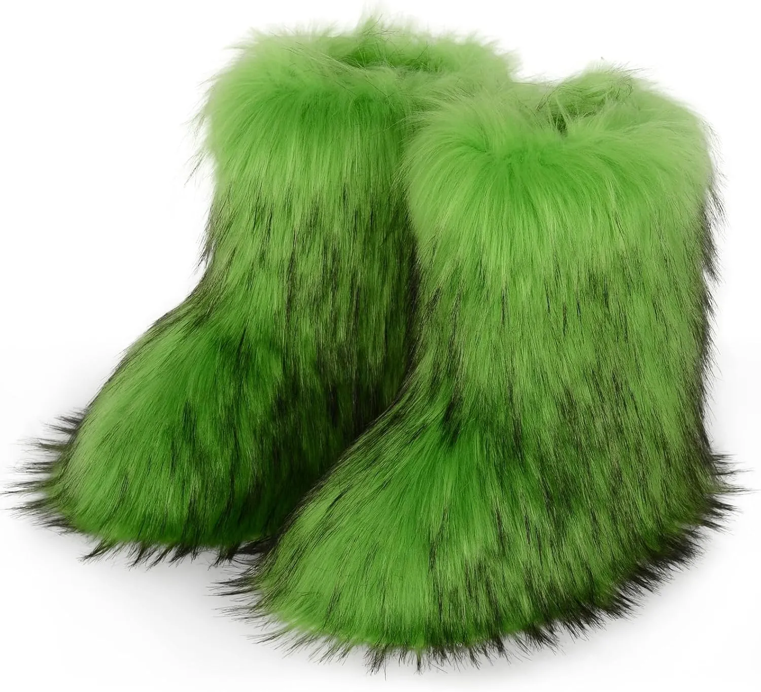 Fur Boots Warm Women's Faux Fur Boot Furry Short Snow Boot Mid-Calf Boots Outdoor Flat Shoes
