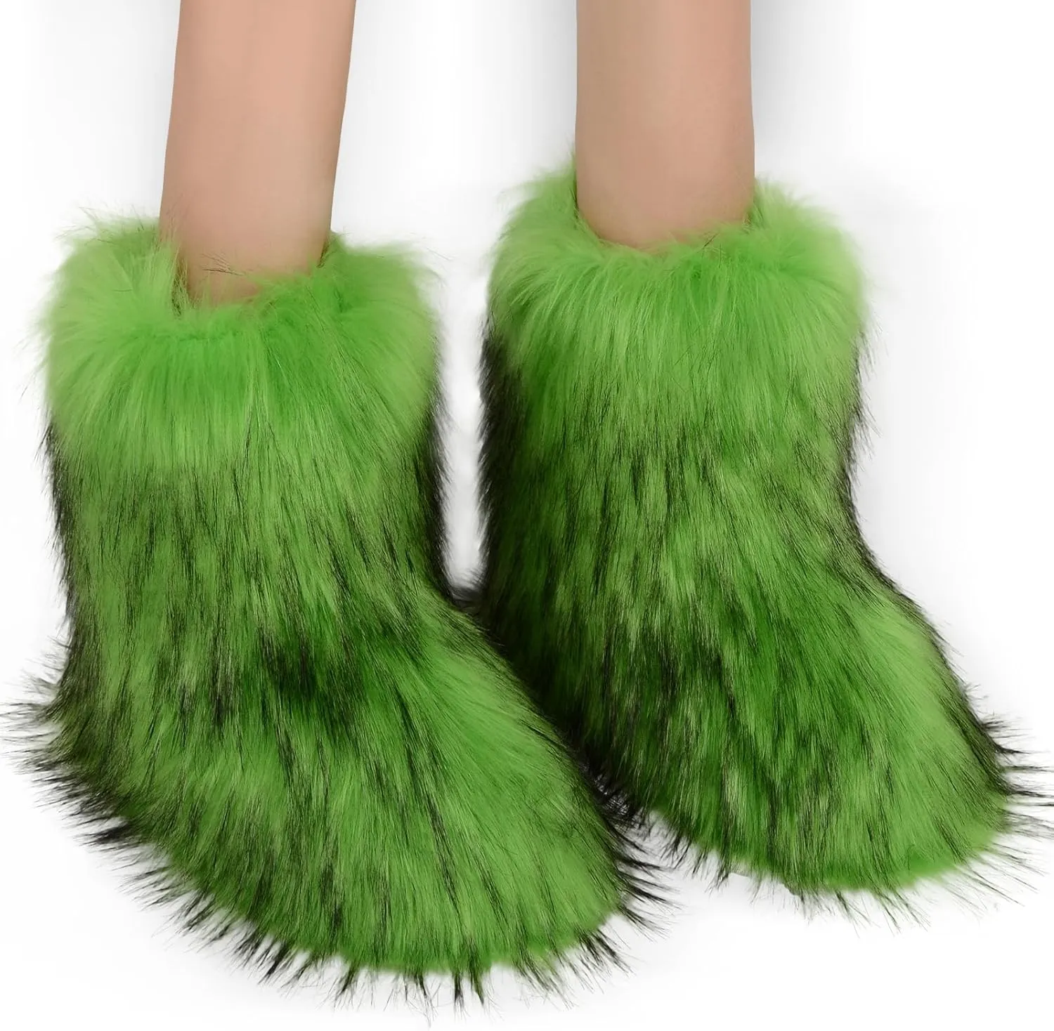 Fur Boots Warm Women's Faux Fur Boot Furry Short Snow Boot Mid-Calf Boots Outdoor Flat Shoes