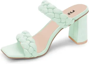 FYS Women Square Open Toe Mules Slip on Chunky High Heel Sandals Braid Cuchsioned Cool Summer Outdoor Indoor Shoes Size 4-15 US