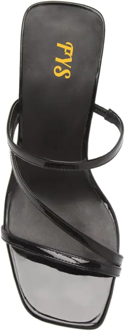 FYS Women Square Open Toe Mules Slip on Mid Heel Slippers Cool Summer Sexy Dance Party Shoes Size 4-16 US