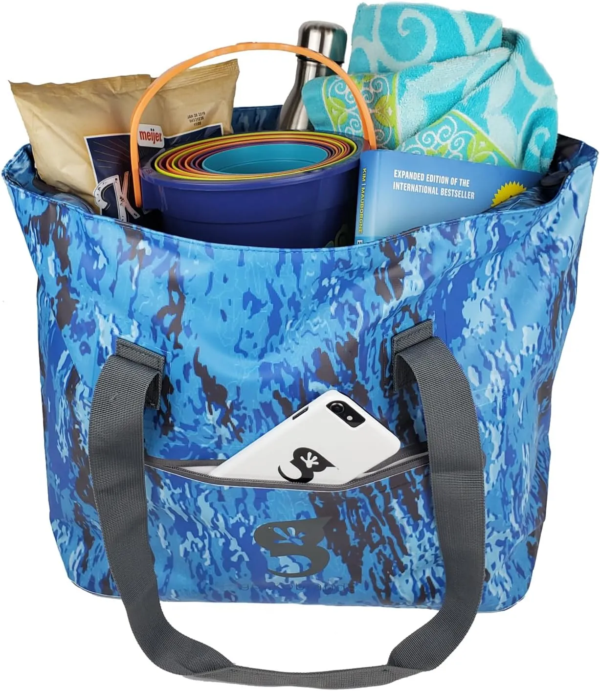 geckobrands Waterproof Escape Beach Tote – Spacious Travel Beach Bag with Hidden Pocket and Long Handles for Easy Carrying