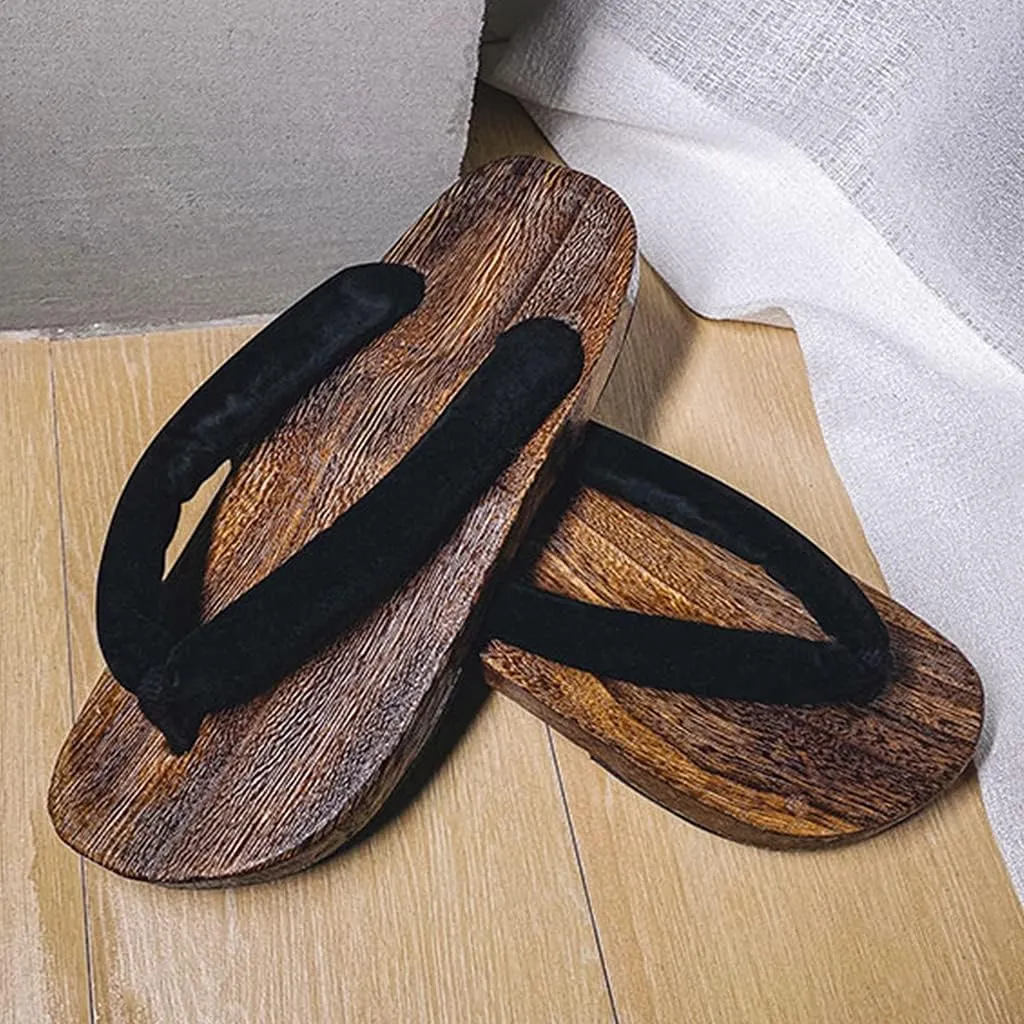 Geta Clogs Sandals Flip Flops for Men with Arch Support, Japanese Wooden Clogs Womens Japanese Style Wood Clog Flip Flops Anti-Skid Floral Mules Slippers