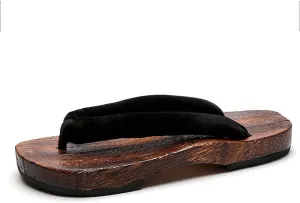 Geta Clogs Sandals Flip Flops for Men with Arch Support, Japanese Wooden Clogs Womens Japanese Style Wood Clog Flip Flops Anti-Skid Floral Mules Slippers