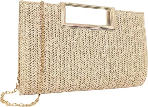 Gets Straw Clutch Purses for Women Summer Top Handle Handbag Woven Ratten Crossbody Bag Wicker Clutch Bag for Travel