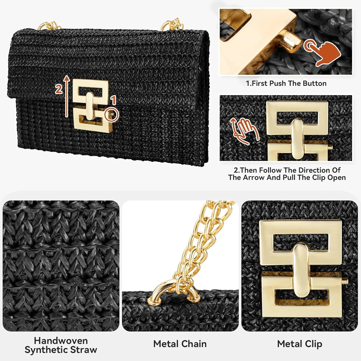 Gets Straw Clutch, Straw Clutch Women Hand-woven for Summer Beach Envelope Clutch Purse Wallet