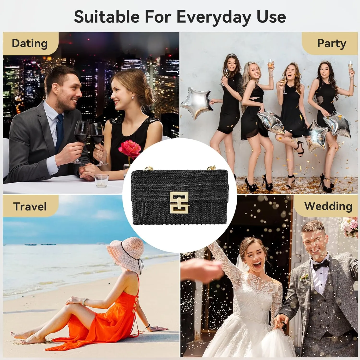 Gets Straw Clutch, Straw Clutch Women Hand-woven for Summer Beach Envelope Clutch Purse Wallet