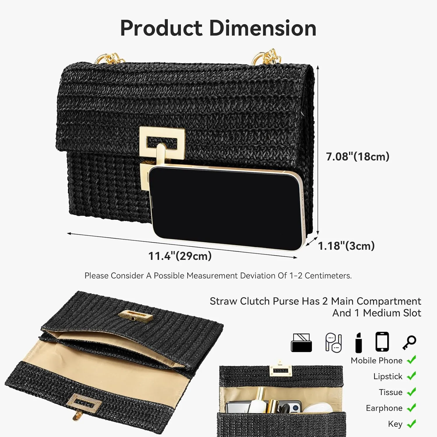 Gets Straw Clutch, Straw Clutch Women Hand-woven for Summer Beach Envelope Clutch Purse Wallet