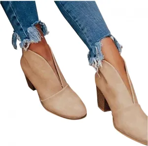 Gibobby Ankle Booties for Women with Heel,Ankle Boots Pointed Toe Faux Leather Stacked Low Heel Side Suede Booties