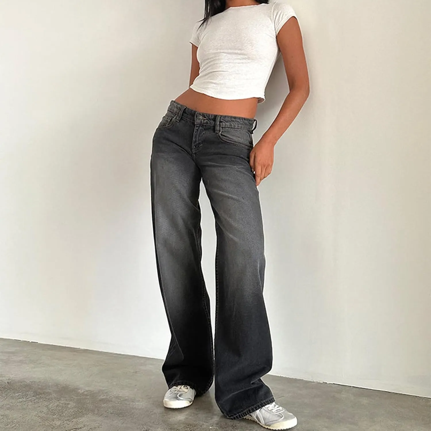 Giraropa Low Rise Baggy Jeans for Women Trendy Straight Wide Leg Y2K Boyfriend Jeans Denim Pants with Pocket Streetwear