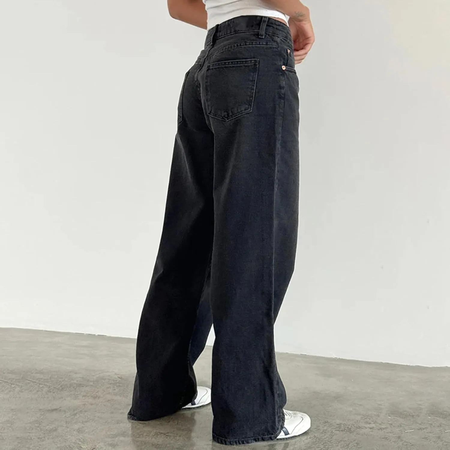 Giraropa Low Rise Baggy Jeans for Women Trendy Straight Wide Leg Y2K Boyfriend Jeans Denim Pants with Pocket Streetwear