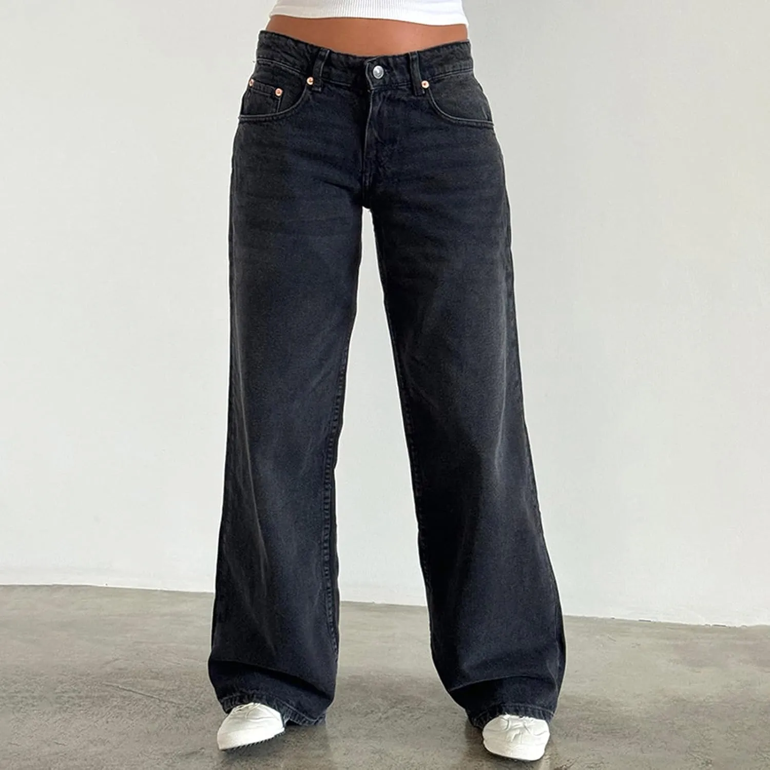 Giraropa Low Rise Baggy Jeans for Women Trendy Straight Wide Leg Y2K Boyfriend Jeans Denim Pants with Pocket Streetwear