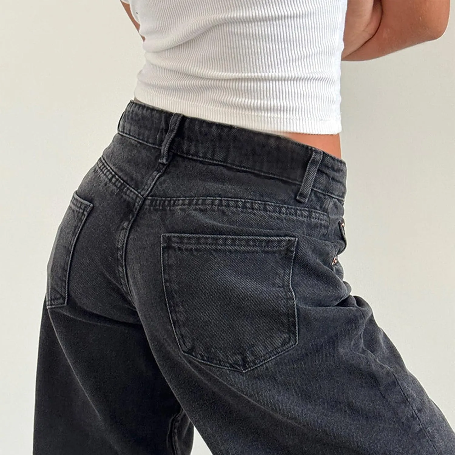 Giraropa Low Rise Baggy Jeans for Women Trendy Straight Wide Leg Y2K Boyfriend Jeans Denim Pants with Pocket Streetwear