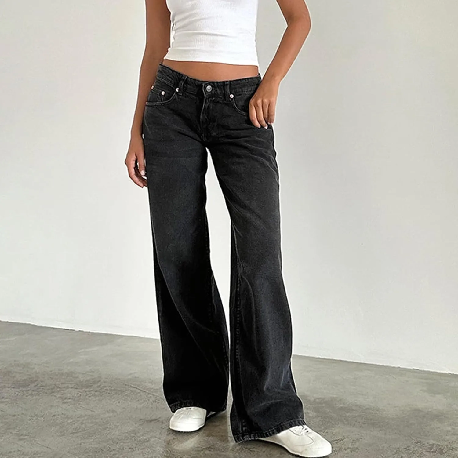 Giraropa Low Rise Baggy Jeans for Women Trendy Straight Wide Leg Y2K Boyfriend Jeans Denim Pants with Pocket Streetwear