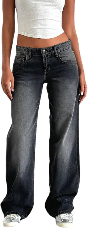 Giraropa Low Rise Baggy Jeans for Women Trendy Straight Wide Leg Y2K Boyfriend Jeans Denim Pants with Pocket Streetwear