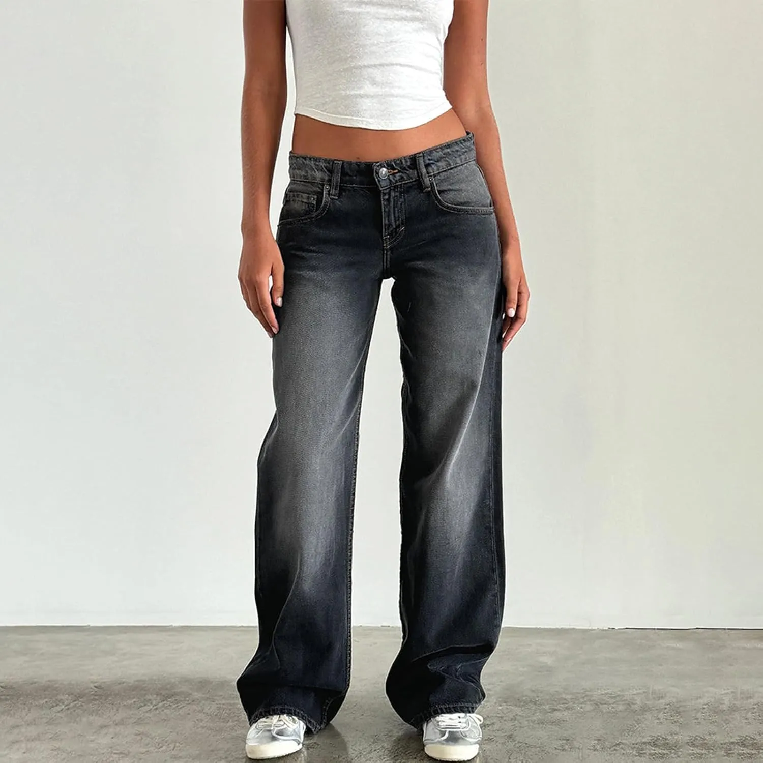 Giraropa Low Rise Baggy Jeans for Women Trendy Straight Wide Leg Y2K Boyfriend Jeans Denim Pants with Pocket Streetwear