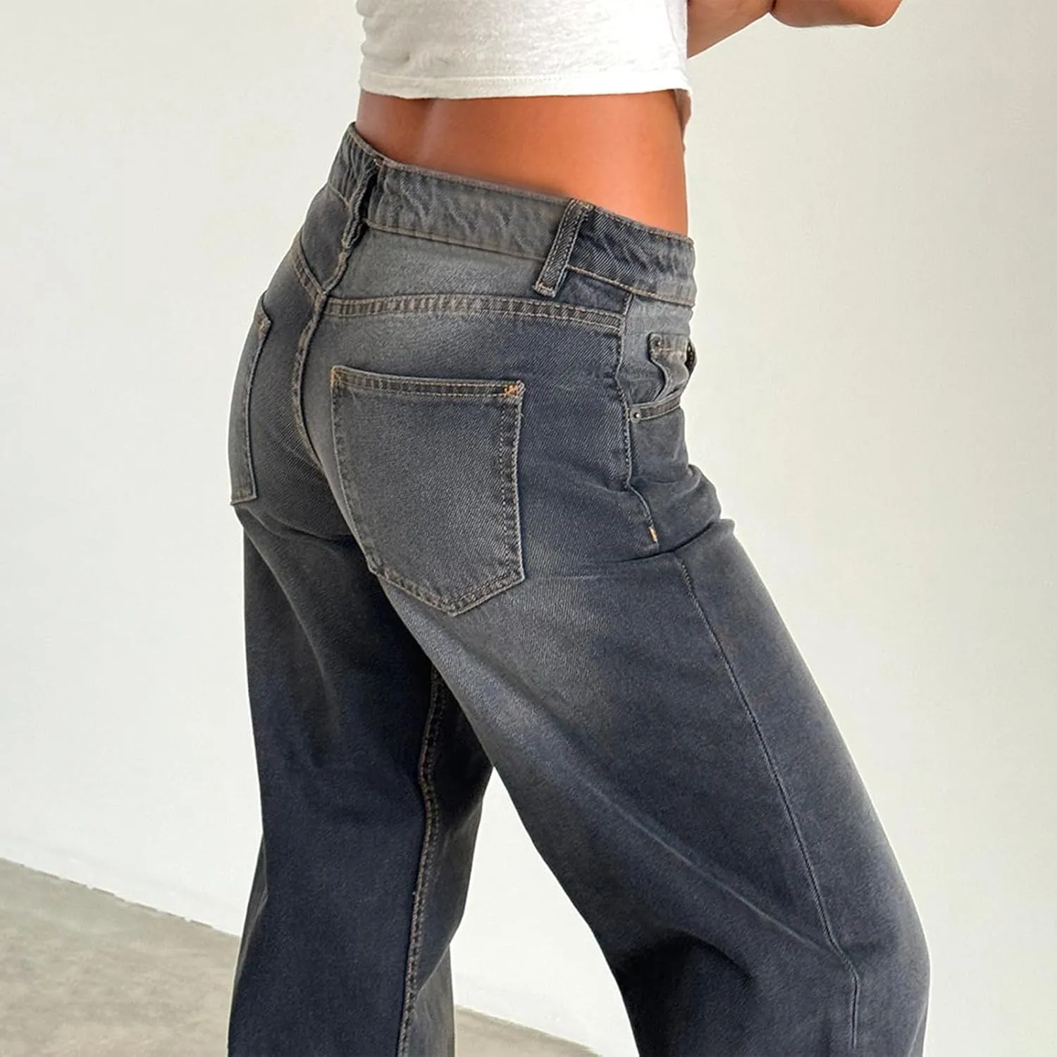 Giraropa Low Rise Baggy Jeans for Women Trendy Straight Wide Leg Y2K Boyfriend Jeans Denim Pants with Pocket Streetwear