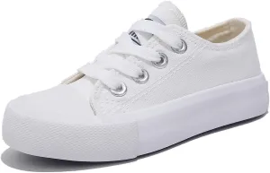 Girls and Boys Low Top Comfortable Canvas Kids Lace up Sneakers White