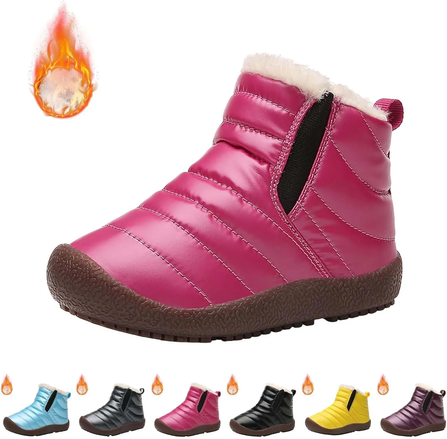 Girls and Boys Snow Fashion Ankle Boots Warm Fuzzy Walking Outdoor Shoes with Zipper (Baby/Toddler/Little Kid)