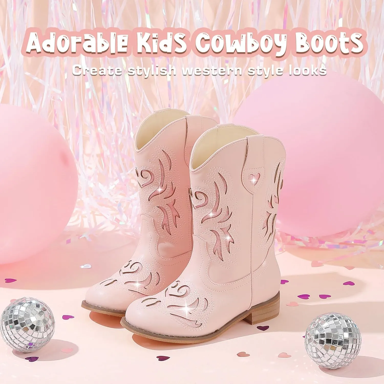 Girls Cowgirl Boot Glitter Kids Cowboy Boots Western BoysCowboy Mid Calf Square Toe Toddler Little Kid/Big Kid Party Birthday Riding Shoes