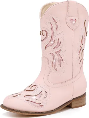 Girls Cowgirl Boot Glitter Kids Cowboy Boots Western BoysCowboy Mid Calf Square Toe Toddler Little Kid/Big Kid Party Birthday Riding Shoes