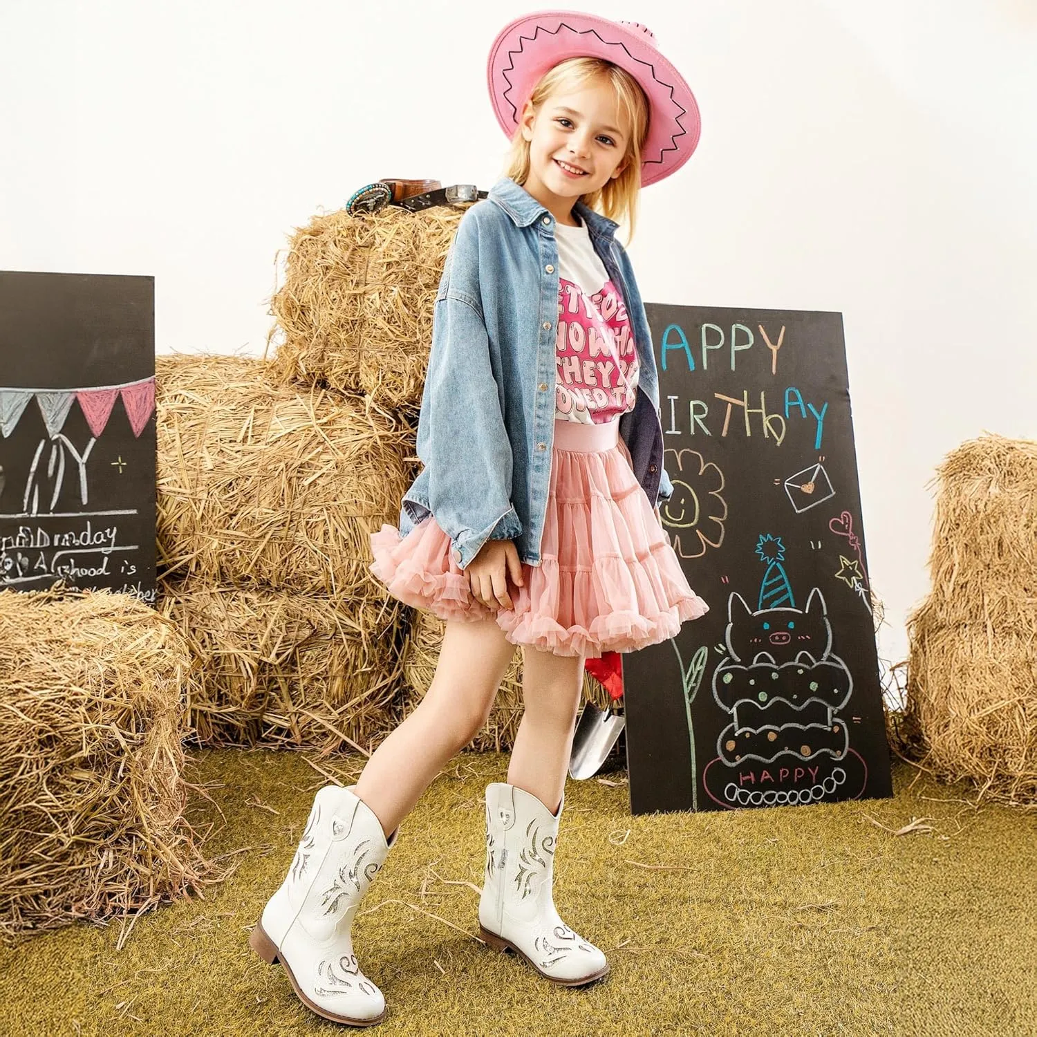 Girls Cowgirl Boot Glitter Kids Cowboy Boots Western BoysCowboy Mid Calf Square Toe Toddler Little Kid/Big Kid Party Birthday Riding Shoes
