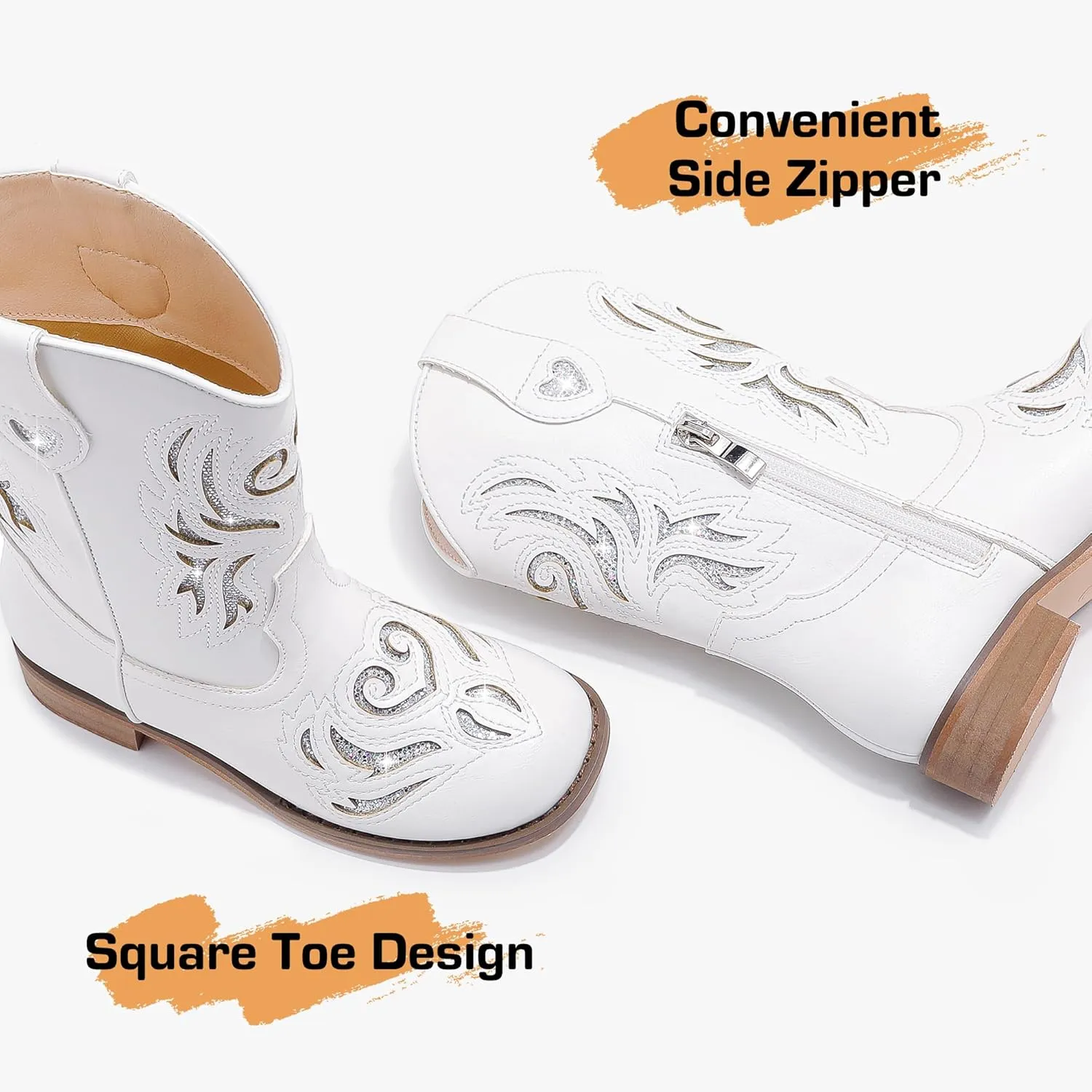 Girls Cowgirl Boot Glitter Kids Cowboy Boots Western BoysCowboy Mid Calf Square Toe Toddler Little Kid/Big Kid Party Birthday Riding Shoes