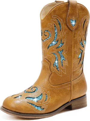 Girls Cowgirl Boot Glitter Kids Cowboy Boots Western BoysCowboy Mid Calf Square Toe Toddler Little Kid/Big Kid Party Birthday Riding Shoes
