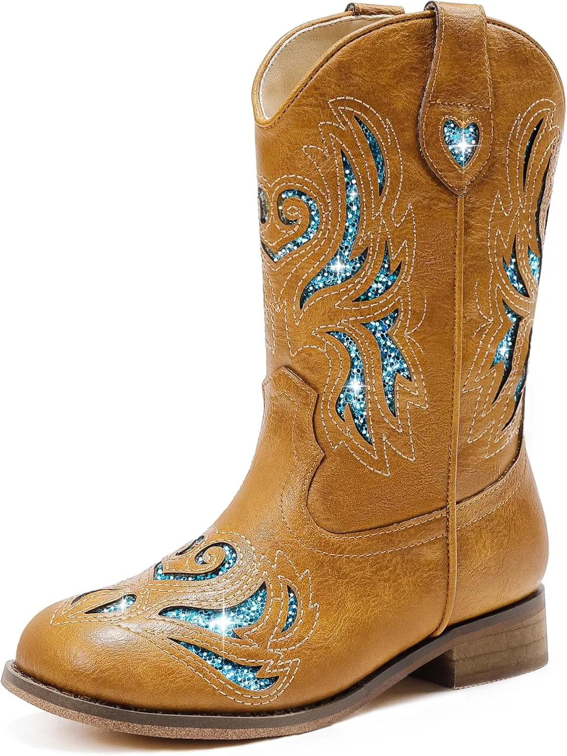 Girls Cowgirl Boot Glitter Kids Cowboy Boots Western BoysCowboy Mid Calf Square Toe Toddler Little Kid/Big Kid Party Birthday Riding Shoes