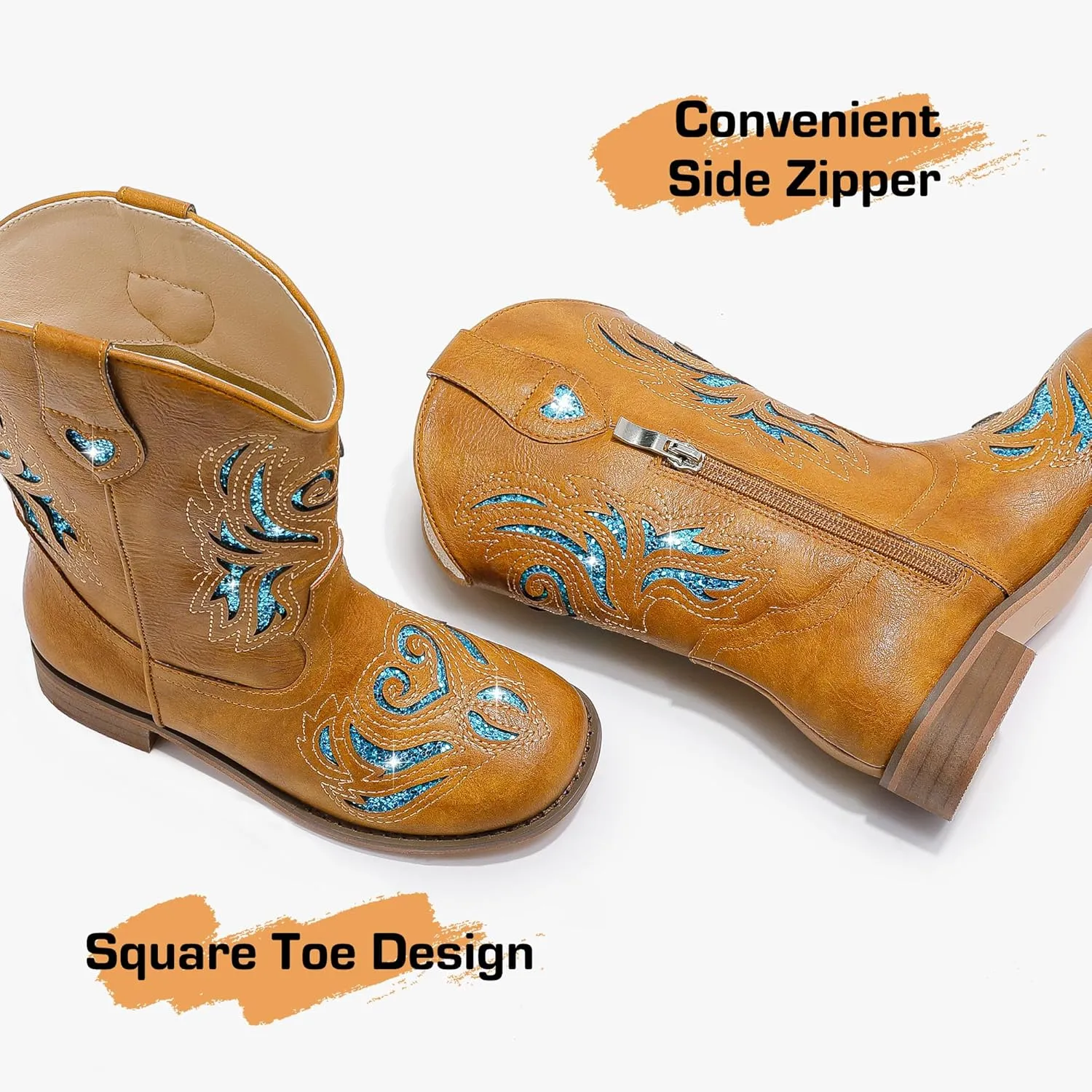 Girls Cowgirl Boot Glitter Kids Cowboy Boots Western BoysCowboy Mid Calf Square Toe Toddler Little Kid/Big Kid Party Birthday Riding Shoes