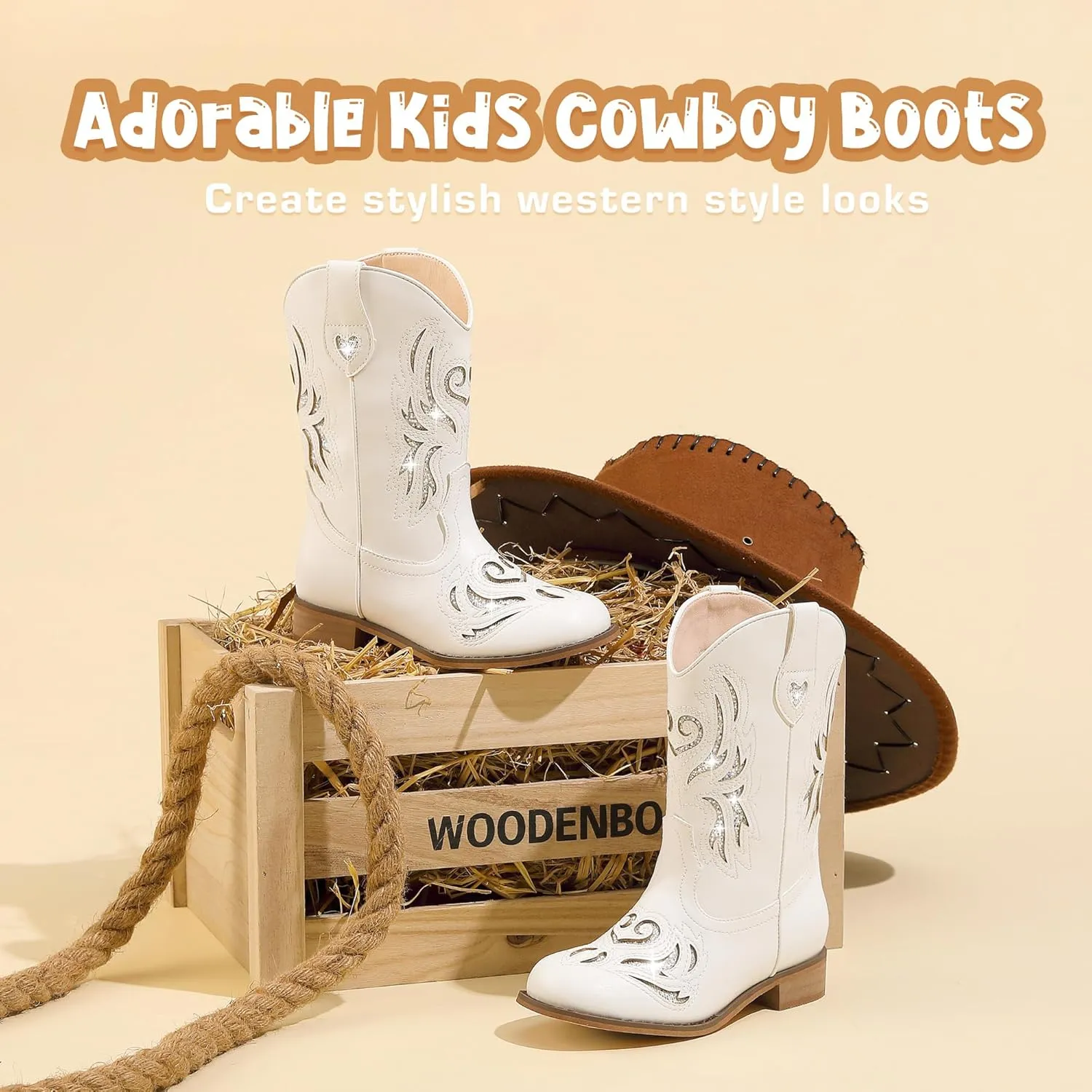 Girls Cowgirl Boot Glitter Kids Cowboy Boots Western BoysCowboy Mid Calf Square Toe Toddler Little Kid/Big Kid Party Birthday Riding Shoes