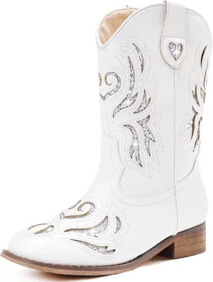 Girls Cowgirl Boot Glitter Kids Cowboy Boots Western BoysCowboy Mid Calf Square Toe Toddler Little Kid/Big Kid Party Birthday Riding Shoes