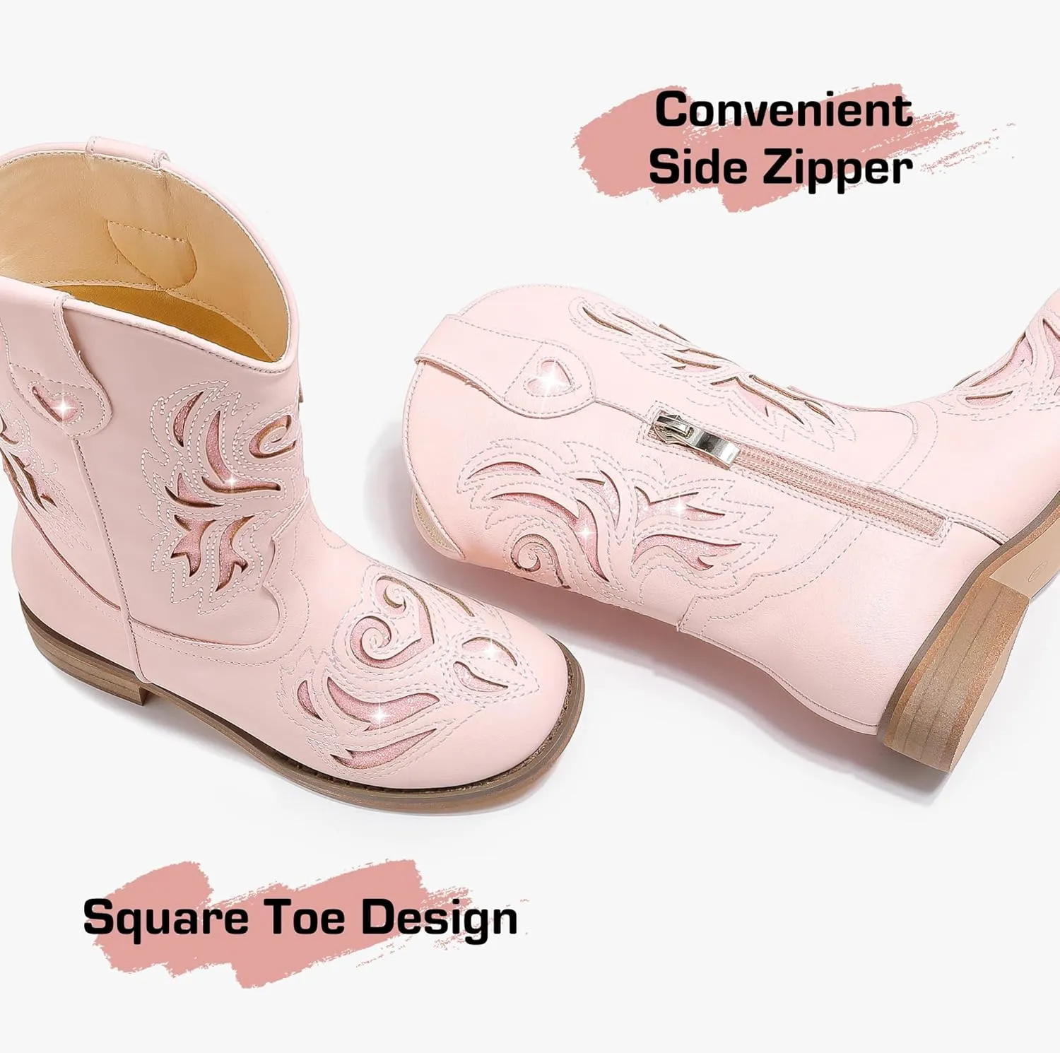 Girls Cowgirl Boot Glitter Kids Cowboy Boots Western BoysCowboy Mid Calf Square Toe Toddler Little Kid/Big Kid Party Birthday Riding Shoes