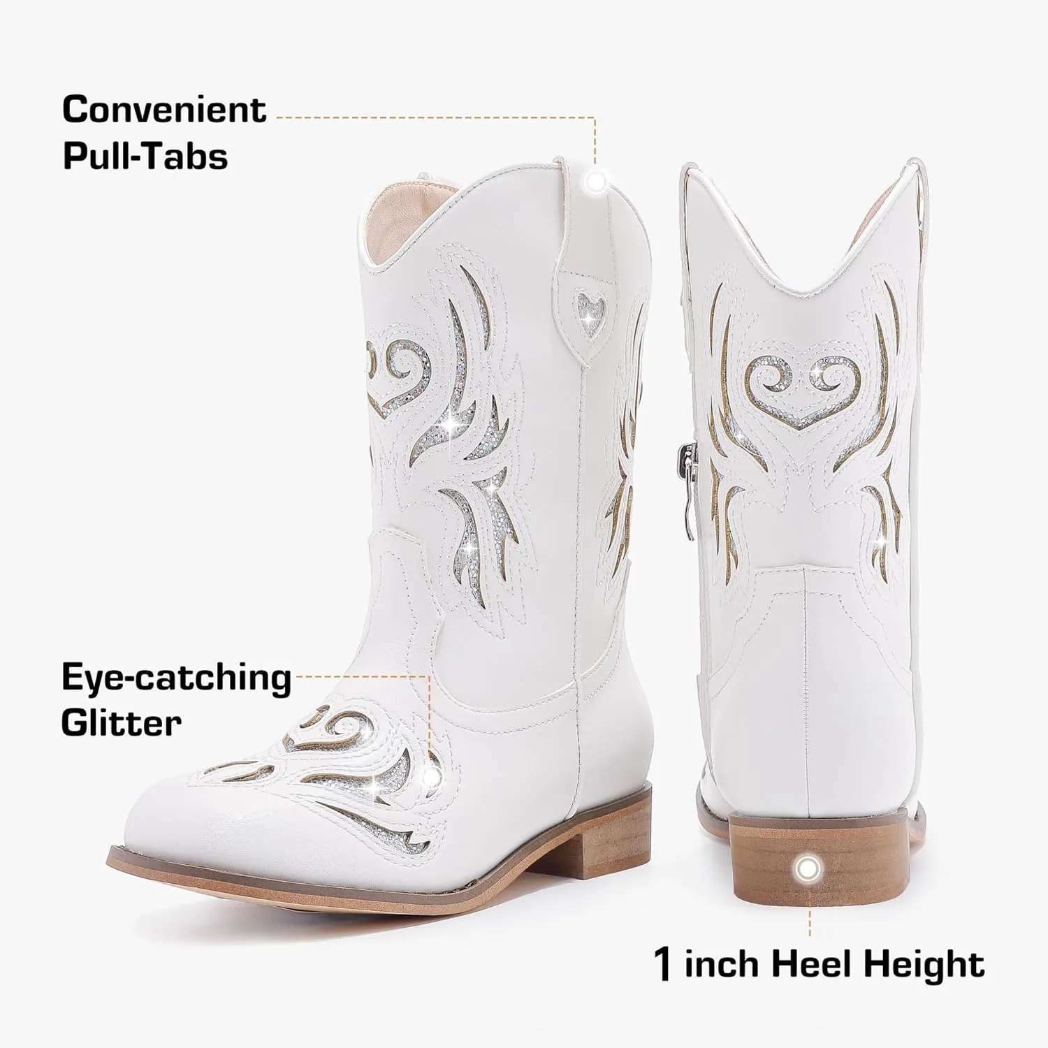 Girls Cowgirl Boot Glitter Kids Cowboy Boots Western BoysCowboy Mid Calf Square Toe Toddler Little Kid/Big Kid Party Birthday Riding Shoes